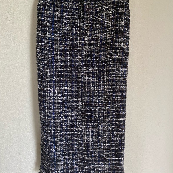 New L'Academie Tweed Office Siren Straight Black Multi Frayed Hem Maxi Skirt S - Picture 4 of 13